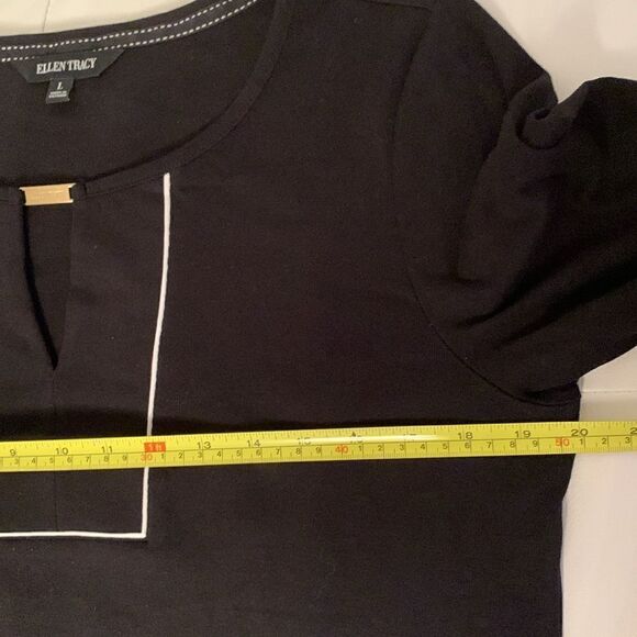 Ellen Tracy Black Cotton Knit 3/4 Sleeve Keyhole Neck Top Blouse Size L - Picture 3 of 9